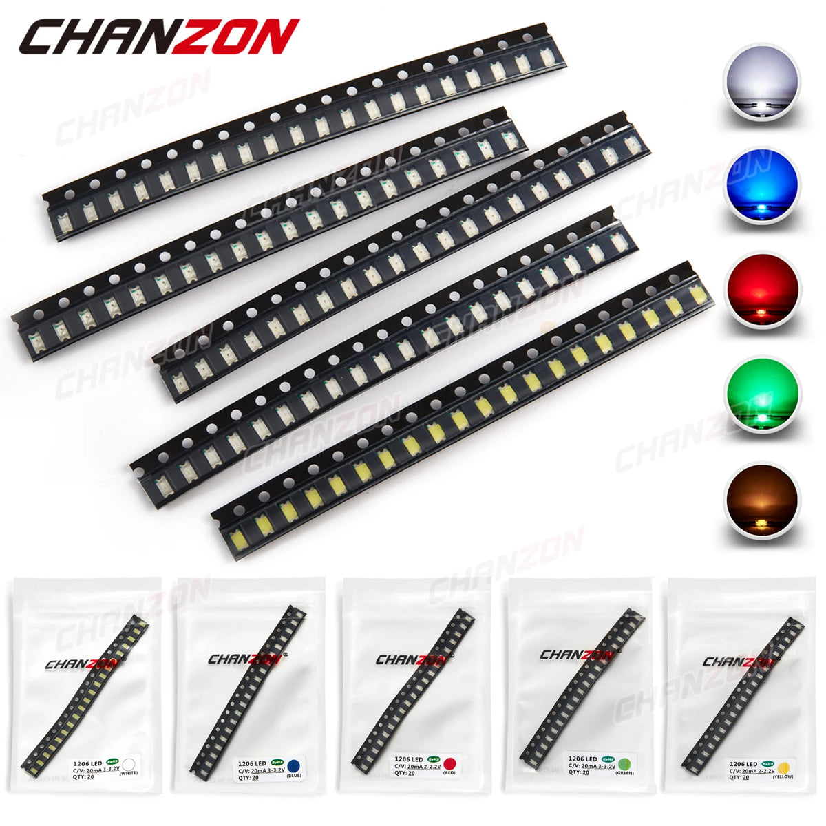 1206 3216 SMD LED Diode Chip Warm White Red Green Blue Yellow Orange UV Purple Pink RGB SMT Lamp Light Beads Emitting Kit