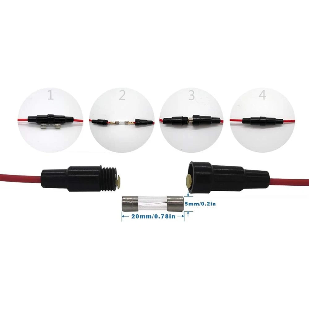 10pcs 5 x 20mm Inline Fuse Holder, porte fusible 12v Fast-Blow Screw Type, with 16 AWG Wire for Fast-Blow Glass Fuse