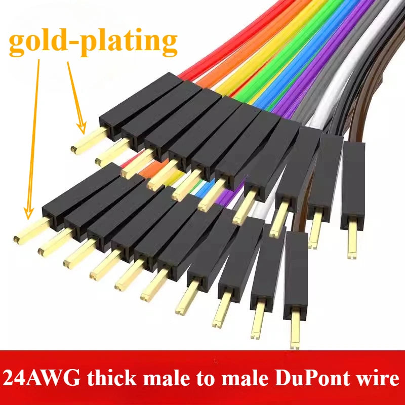 10PCS/lot Gold Plated Pure Copper Thickened DuPont Wire 24AWG Male to Female to Male Ribbon Wire DuPont Connector Wire 20cm/30cm