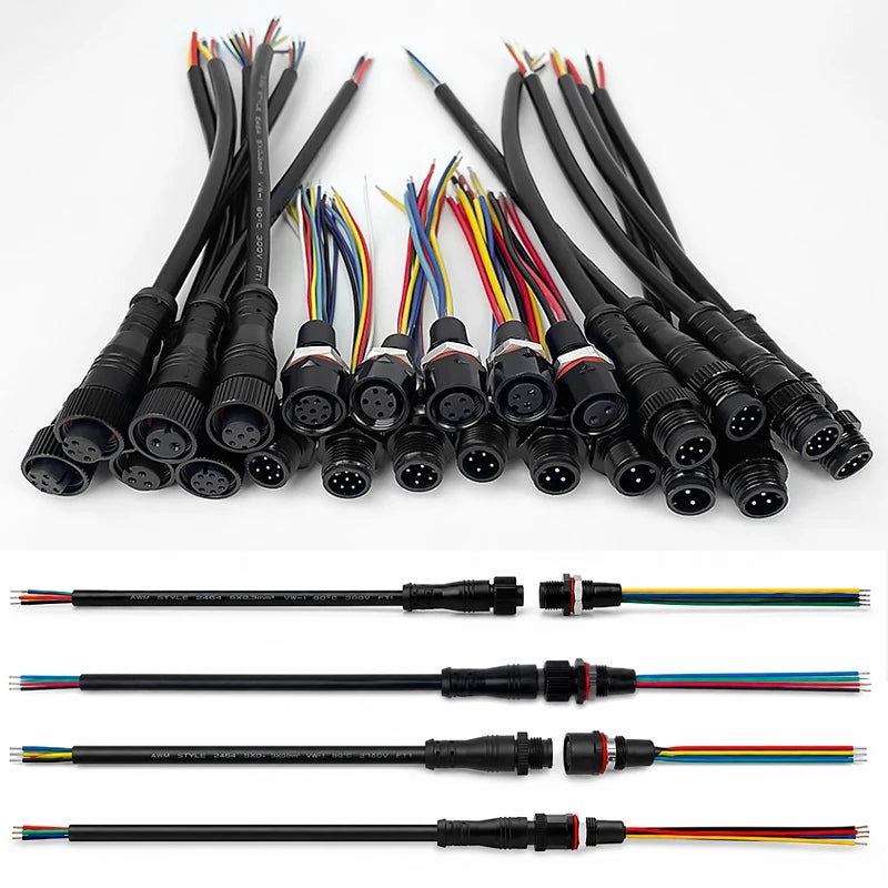 5PCS M12 Metal Panel Mount Connector IP65 Waterproof 2 3 4 5 6 8 Pin Male Female Socket Plug Pigtail Wire Industrial Cable