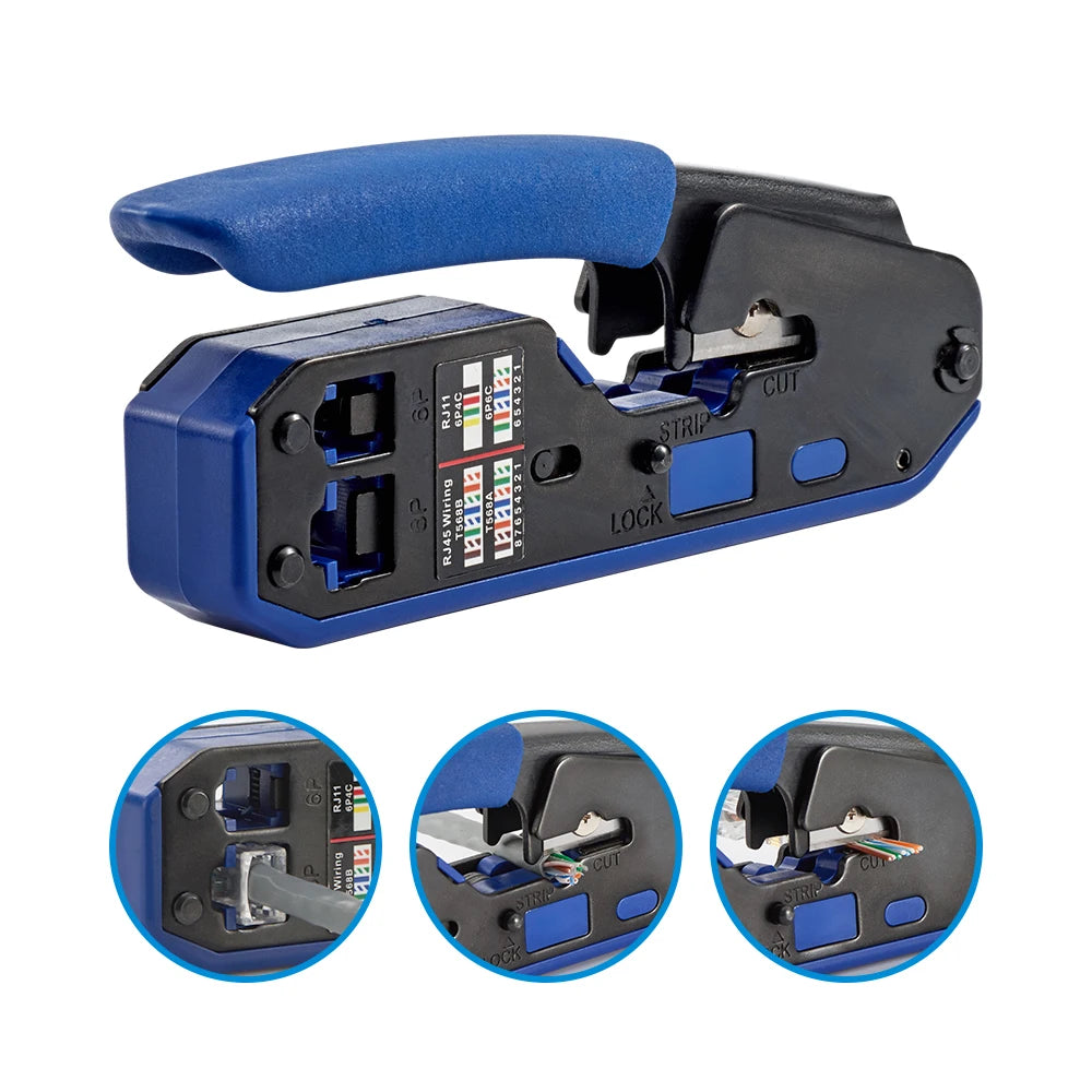 RJ45 Crimping Tool Set, 8P6P Cat5 Cat5e Cat6 Ethernet Crimper Pliers with Wire Stripper Cutter for RJ11 RJ12 Modular Plugs