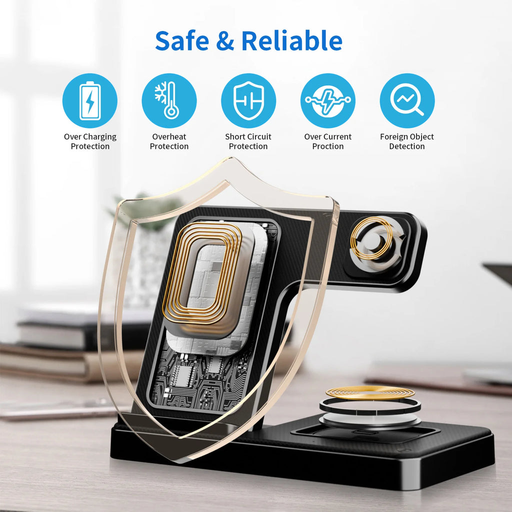 15W Magnetic Wireless Charger 3 In 1 Fast Charging Station Travel Foldable for Magsafe iPhone 1716/15/14 Apple Watch AirPods Pro
