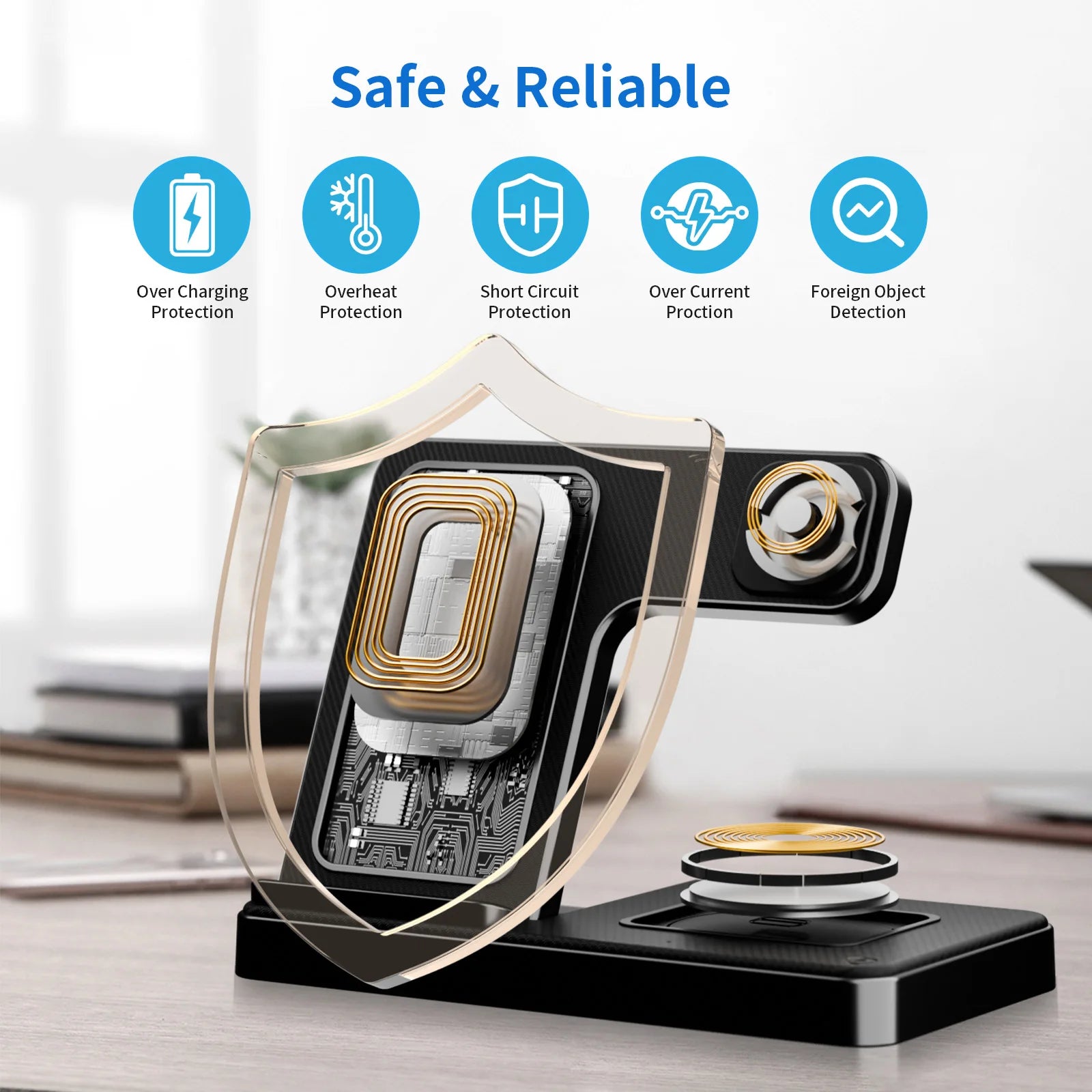 15W Magnetic Wireless Charger 3 In 1 Fast Charging Station Travel Foldable for Magsafe iPhone 1716/15/14 Apple Watch AirPods Pro