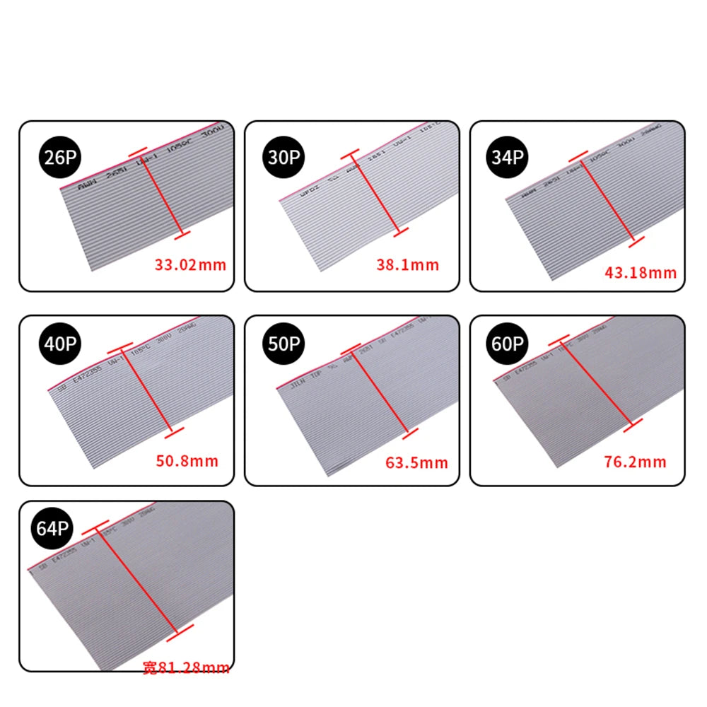10M Grey Flat Cable 1.27mm Spacing 28AWG for IDC FC 2.54mm Connector - Various Pin Counts (6P-60P) Compatible