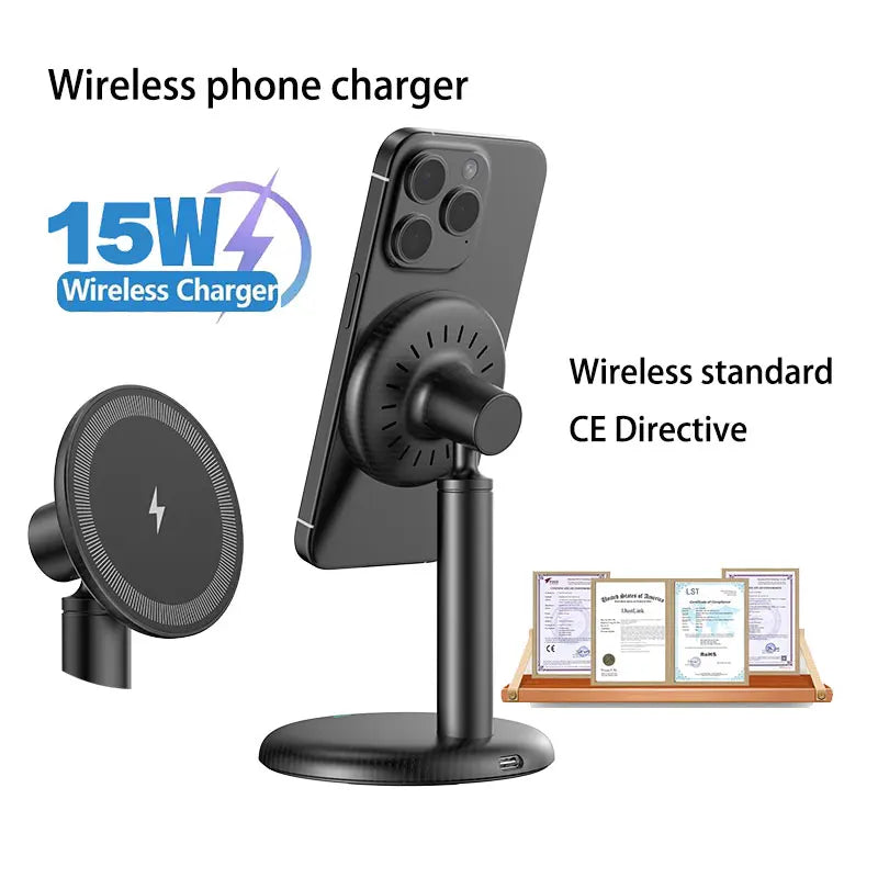15W Strong Magnetic Wireless Chargers for iPhone Samsung Xiaomi Office Home Travel Desktop Fast Charger Mobile Phone Holder