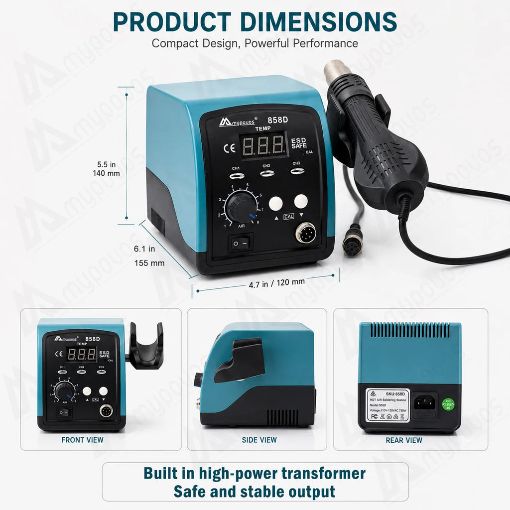 750W 858D hot air gun LED Digital BGA rework Lead-free soldering station SMT desoldering station Temperature storage 110V-120V
