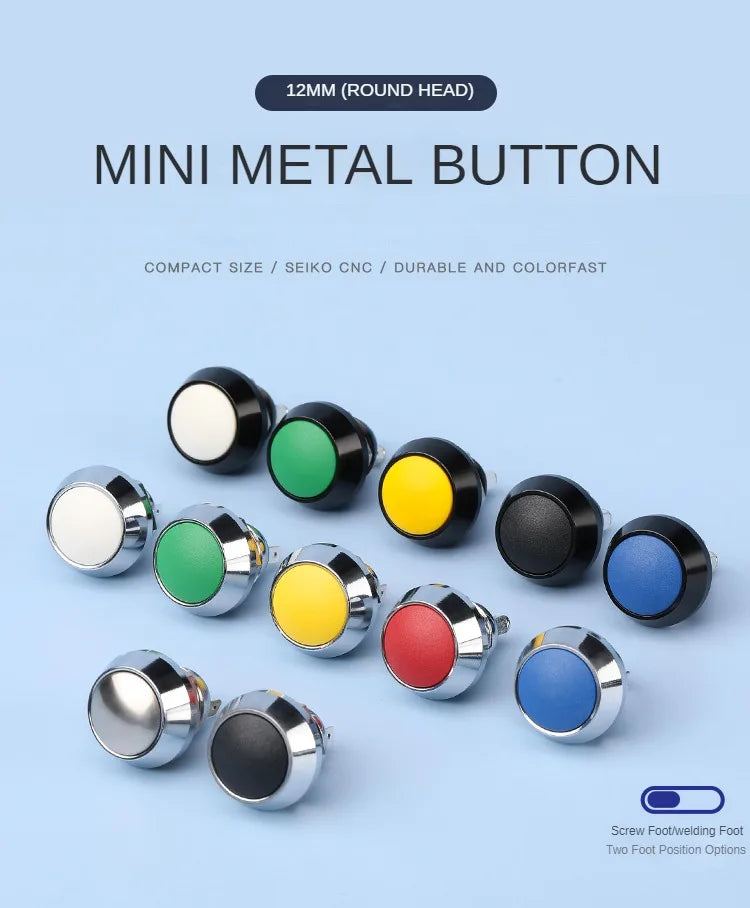 12MM Small Mini Metal Push Button Switch 12V 220v On Off Start Stop Momentary Colorful Black Oxide Waterproof Round Head Wedding