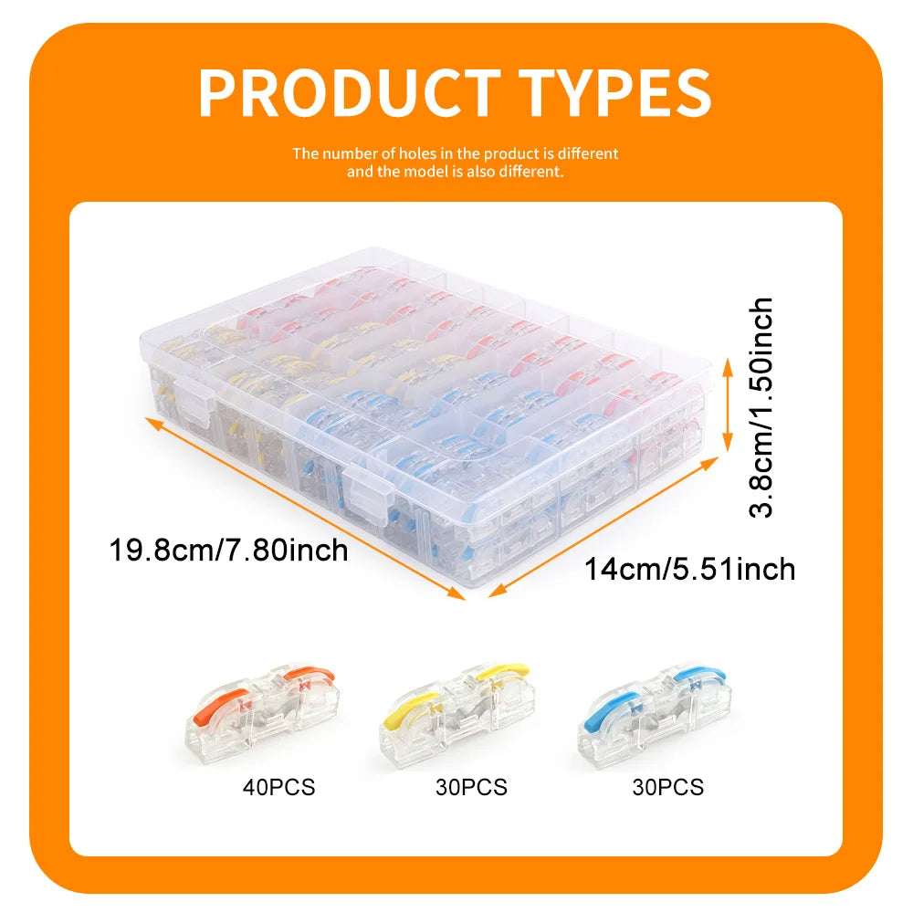 100Pcs 221 Series Boxed Lever Wire Connectors Quick Splicing Terminal Block 0.2-4mm² 32A 250V Electrical Cable Connector Set