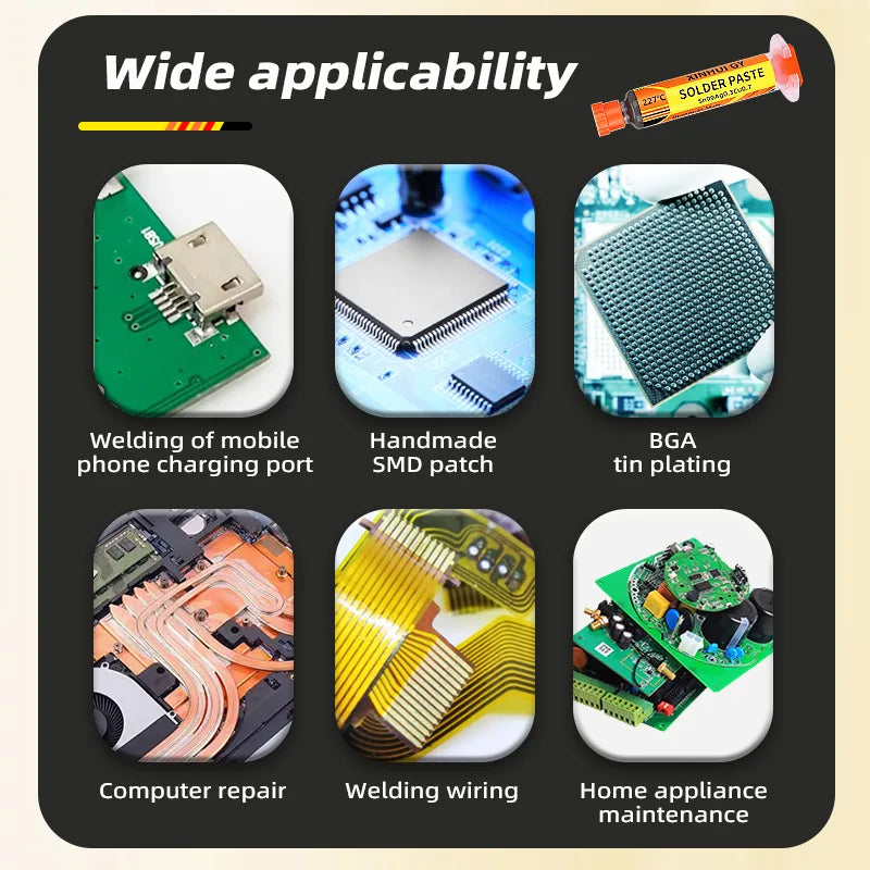 Syringe Solder Paste 227℃ Lead-Free High Temp SAC0307 No-Clean Flux Paste for Chip Repair BGA Reballing Smartphone IC SMD Solder