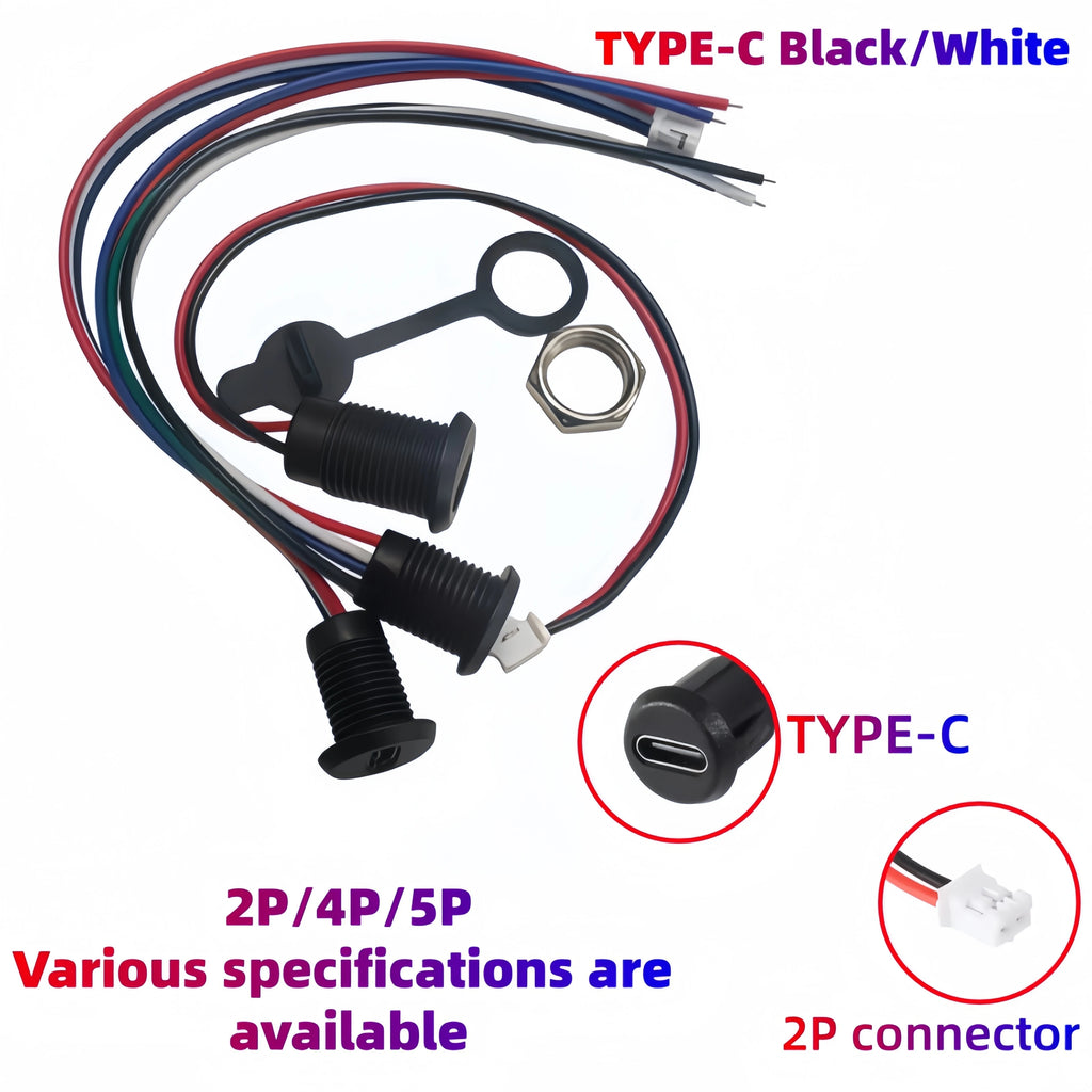 1pcs TYPE-C with line Direct pressure type waterproof base With cable data charging port /USB/ connector/power base  2P/4P/5P