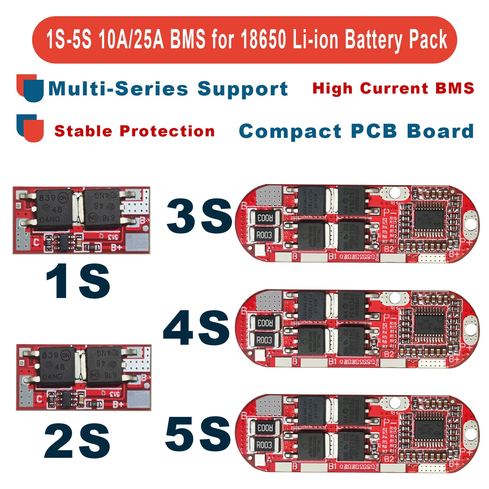 BMS 1S 2S 10A 3S 4S 5S 25A Bms 18650 Li-ion Lipo Lithium Battery Protection Circuit Board Module Pcb Pcm 18650 Lipo Bms Charger