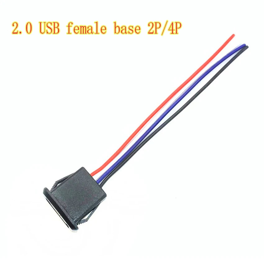 2.0 USB Female Base 2P/4P Direct Pressure Buckle Welding Wire Type A-Port Waterproof Socket Charging Female Plug
