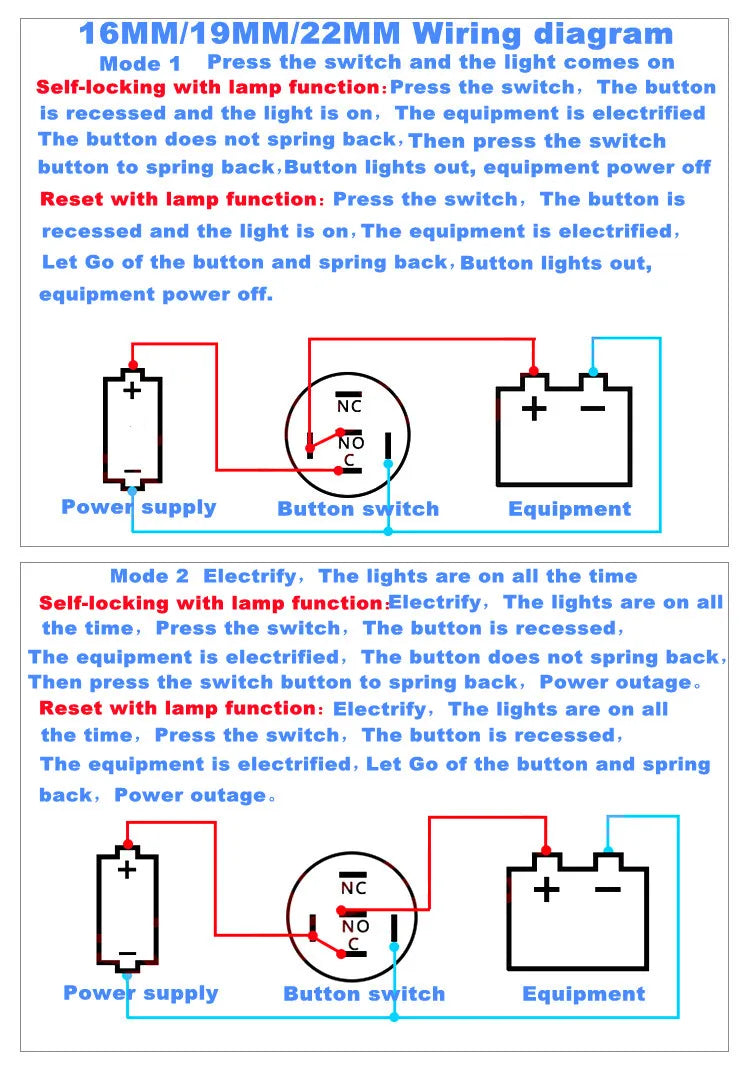 12 16 19 22mm waterproof metal button switch with connector LED lamp instant lock automotive engine power switch 6V 12V 24V 220V