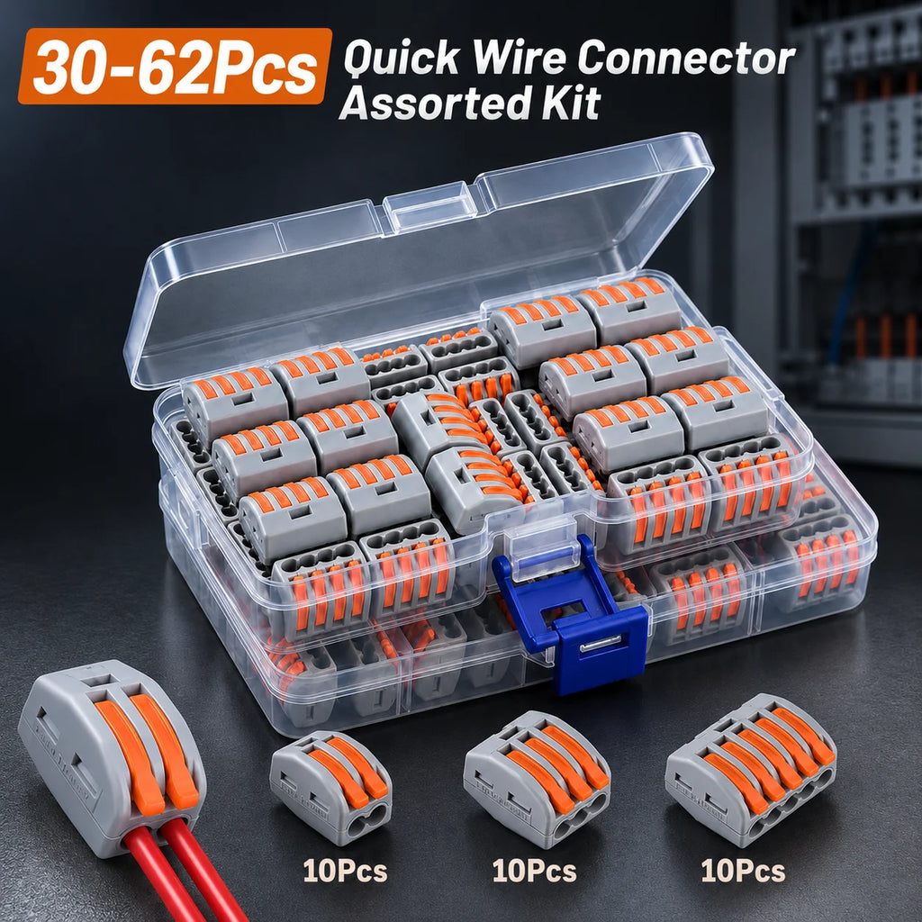 Electrical Wire Connector Set 48/62PCS 2/3/4/5/8 Port Lever Quick Splice Wire Connectors 32A 250V AWG28-12 0.08-4mm2 Storage Box