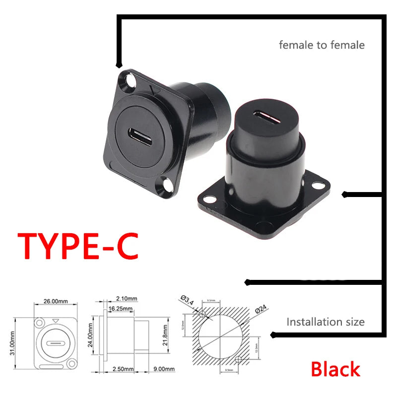 1pc Metal D Type Module RJ45 CAT6&USB 2.0/3.0&Type C&HDMI-Jack Socket Through Network Panel Mounting Electronic Connector