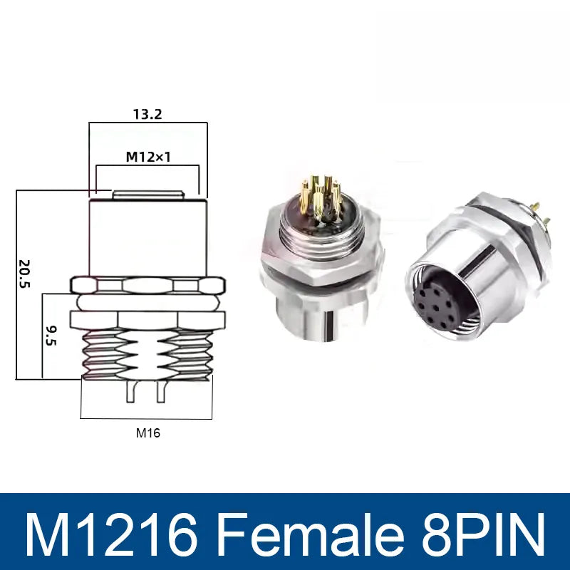 M12 Panel Back Mount Flange Socket Sensor Connector Waterproof Screw Threaded Coupling Male Female 3 4 5 8Pin M1216