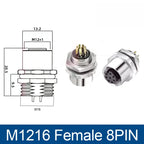M12 Panel Back Mount Flange Socket Sensor Connector Waterproof Screw Threaded Coupling Male Female 3 4 5 8Pin M1216