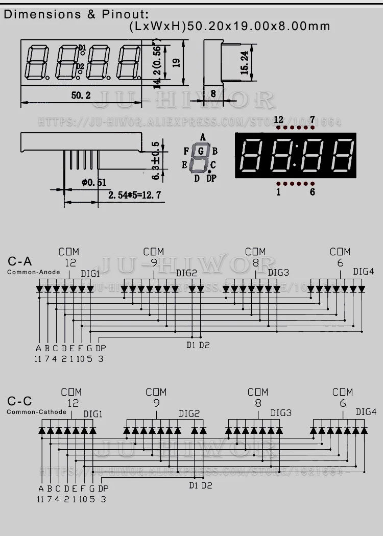 5pcs 0.56 Inch 12Pins C-C 5463AS C-A 5463BS 4 Digits Bits 7 Segment Red Clock LED Digital Display Digitron Common Anode Cathode