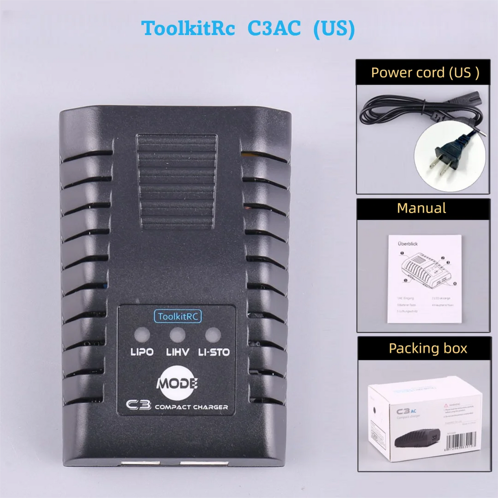 ToolkitRC C3 Balance Charger 2S 3S 25W LiPo LiHv RC Model Simple Universal Charger for FPV RC Model
