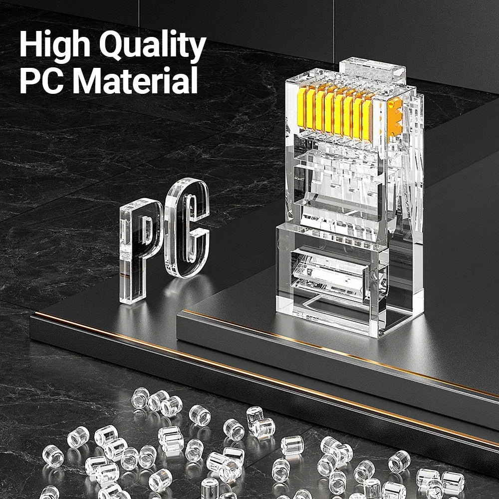 AMPCOM RJ45 Modular Plug, CAT5E CAT6 Pass Through Network Connectors UTP 3/50μ Gold-Plated 8P8C Crimp End for Ethernet Cable