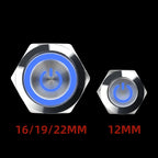 12 16 19 22MM Metal Button Switch LED Light Waterproof Momentary  Self-Locking Car Engine Power Supply 5V 6V12V24V 220V Red Blue