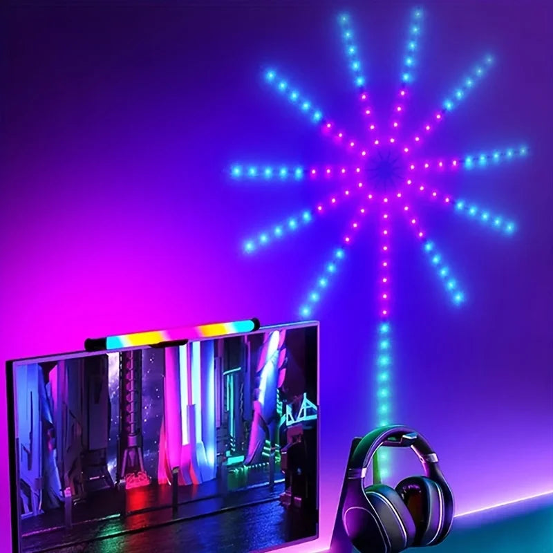 RGBIC Firework Strip Lights LED USB Powered Room Decor with Realistic Blooming Visuals BT APP Control Neon Strip USB 5V Changing Smart Lamp Sync Music Bedroom Decor Dream Light