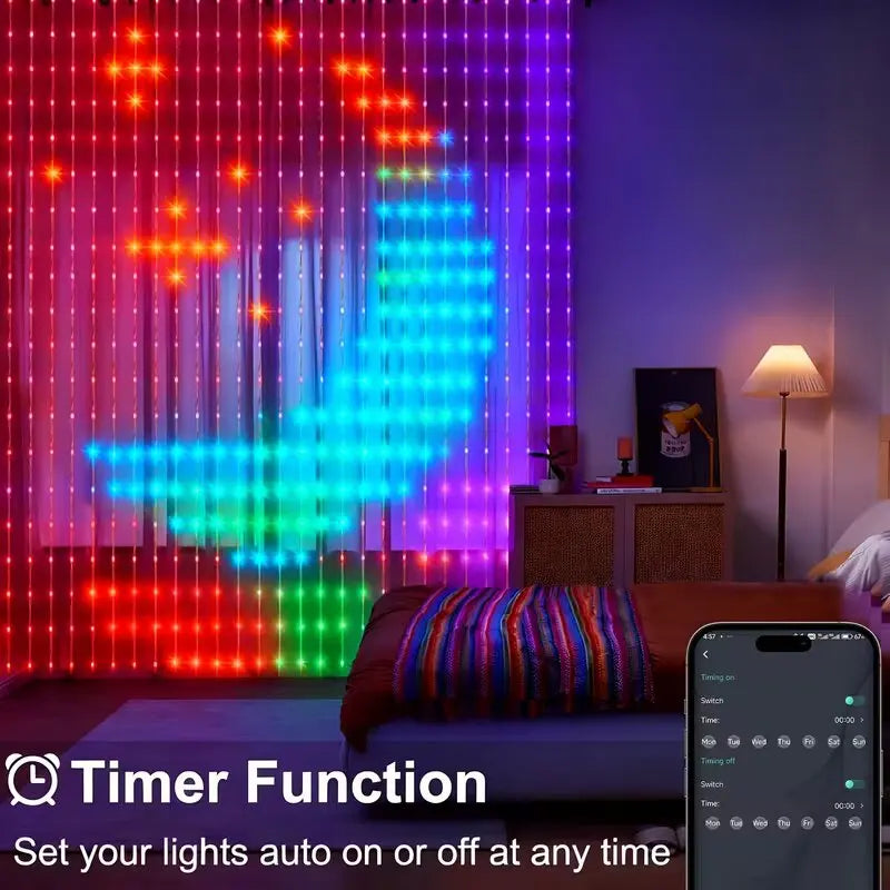 Smart RGB LED Curtain Fairy Lights, Remote-Controlled & Music-Synchronized, Indoor Outdoor Christmas Decoration Lights