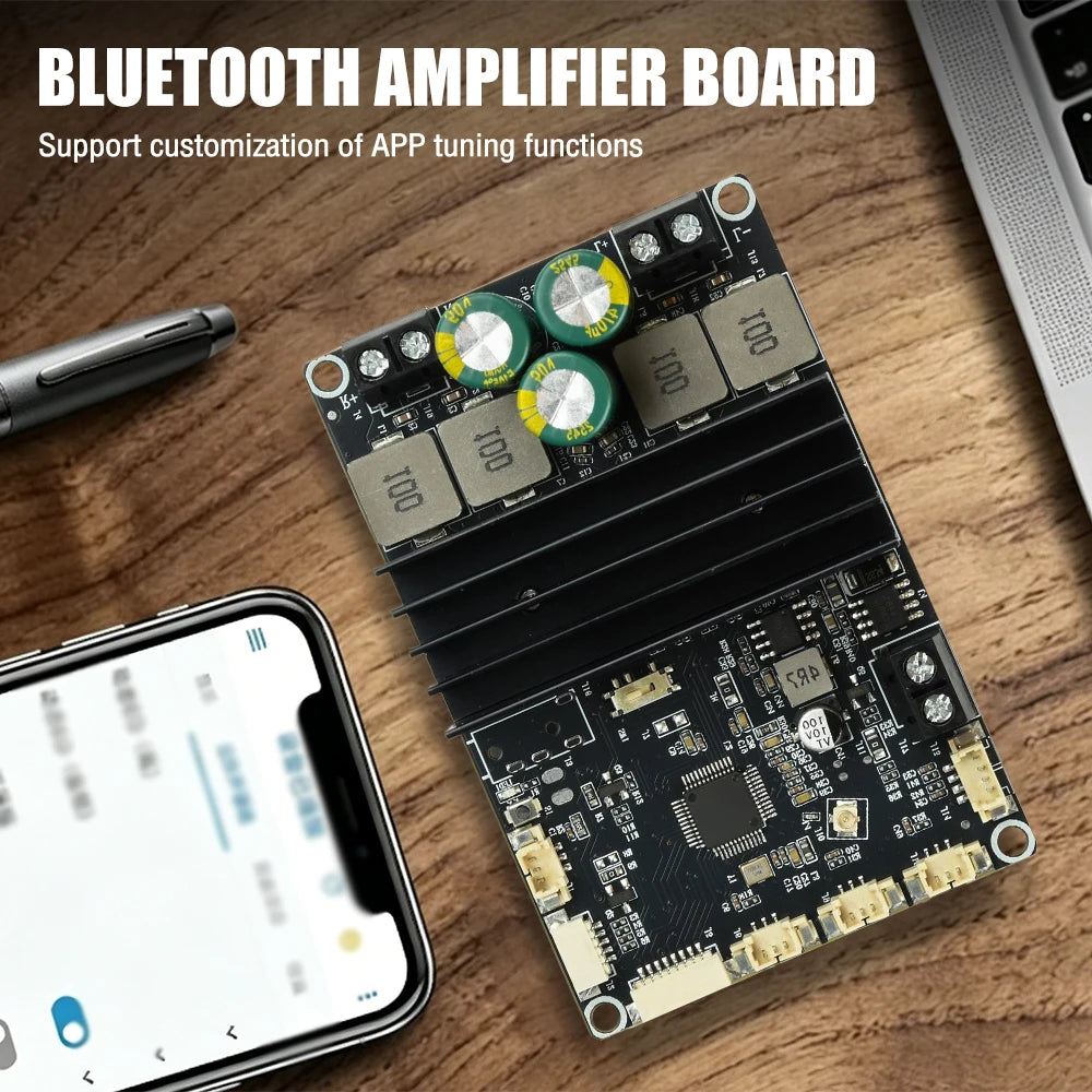 DC 9-30V Bluetooth Power Amplifier Module 2×100W Dual Channel APP Tuning Audio Board for Home Outdoor Speaker DIY Audio Upgrade