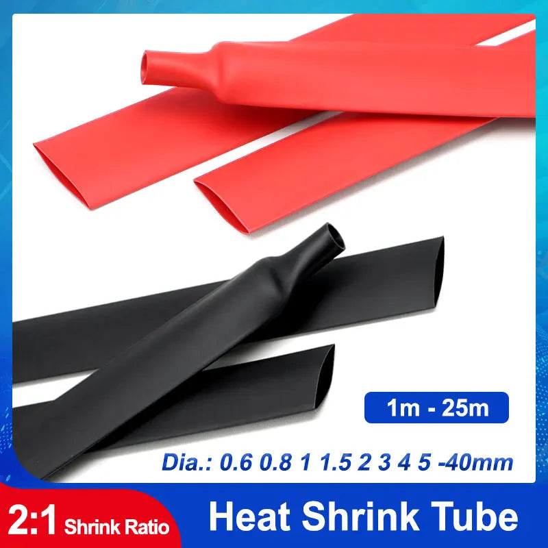 1M-25M 0.6mm~40mm Black Red Polyolefin Shrinking Assorted Heat Shrink Tube Cable Insulated SleeveTubing Wire Connector Protector