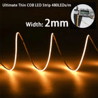 5V 12V 24V 2mm 3mm 4mm Ultra Slim COB LED Strip Lights DIY mini Figure 480LED/m Flexible Tape Light for Car Room Decoration