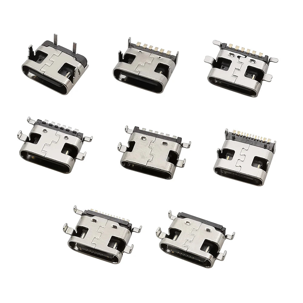 80/100Pcs Type C USB Charging Jack Welding Connectors 2Pin 6Pin 16Pin USB-C Socket For Mobile Phone PCB DIY Repair Kits
