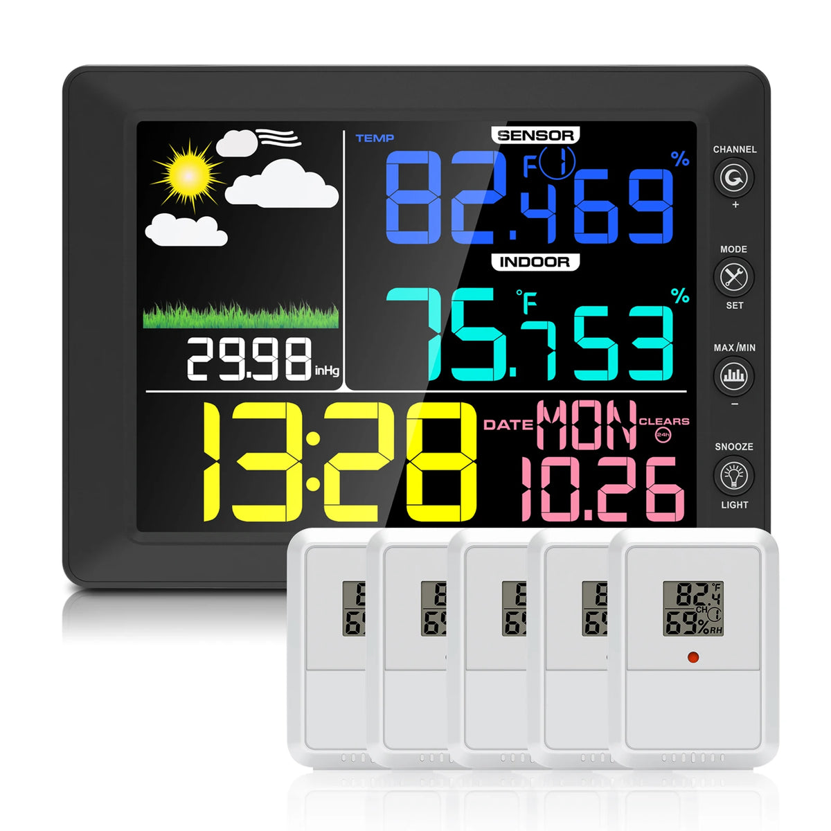 2025 Digital Thermometer Wireless Weather Station with 8.3'' Color Touchscreen 3-in-1 Thermo-hygrometer Sensor Dew Point Monitor
