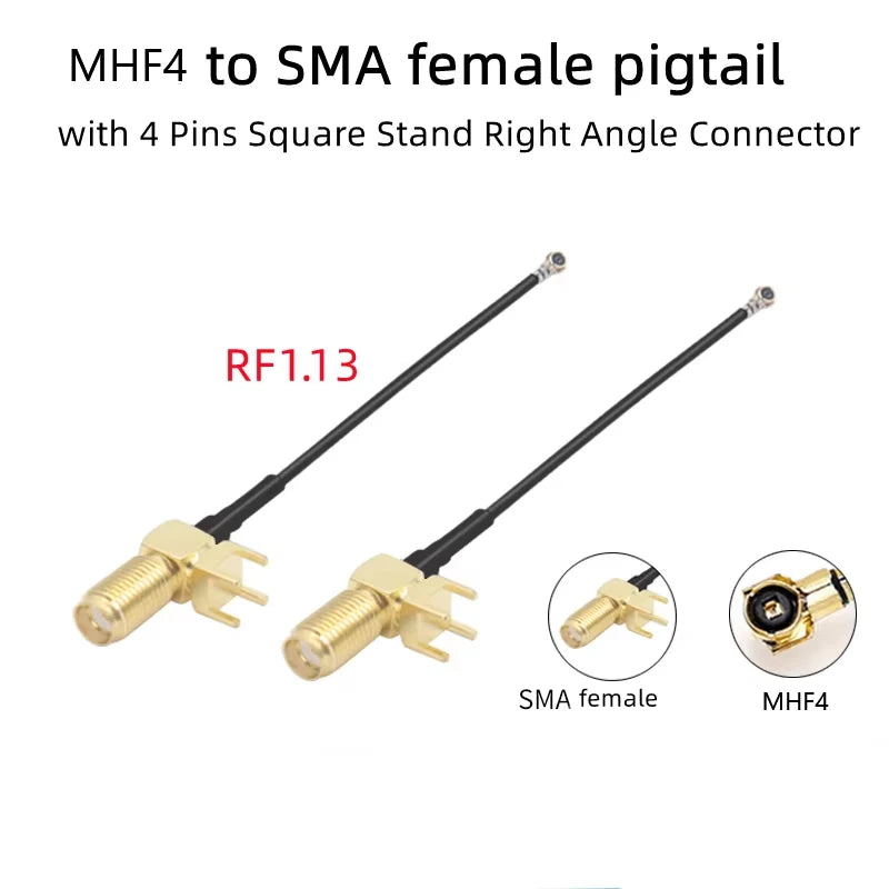 50pcs Cable U.FL /MHF4 to SMA female pigtail with 4 Pins Square Stand Right Angle Connector Jack PCB Panel Mount Plug RF Adapter
