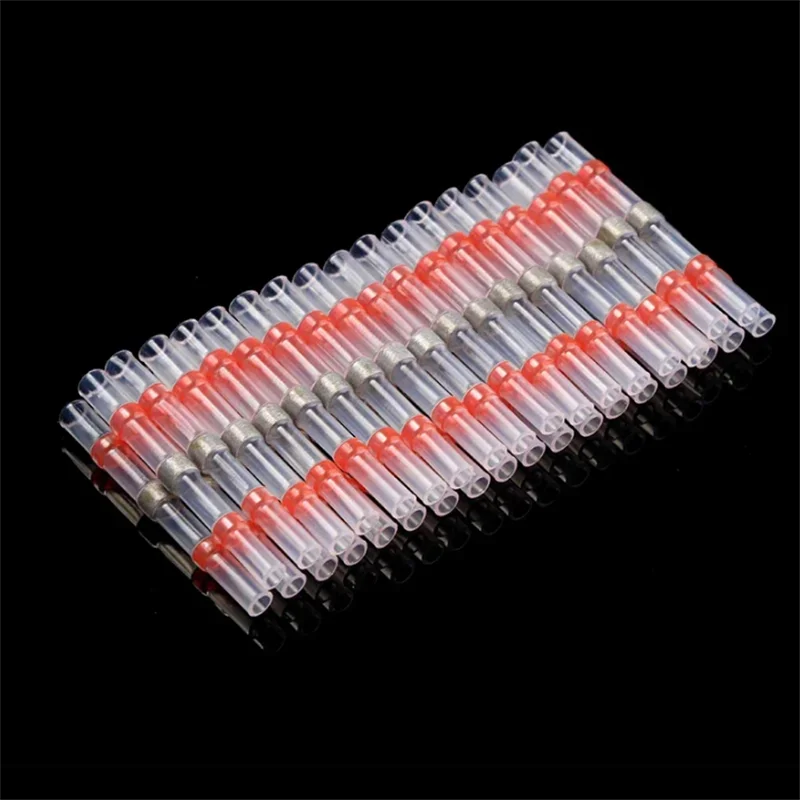 50/100/500/1000PCS Waterproof Solder Seal Sleeve Splice Terminals Copper Heat Shrink Electrical Wire Butt Connector AWG22-18 Red