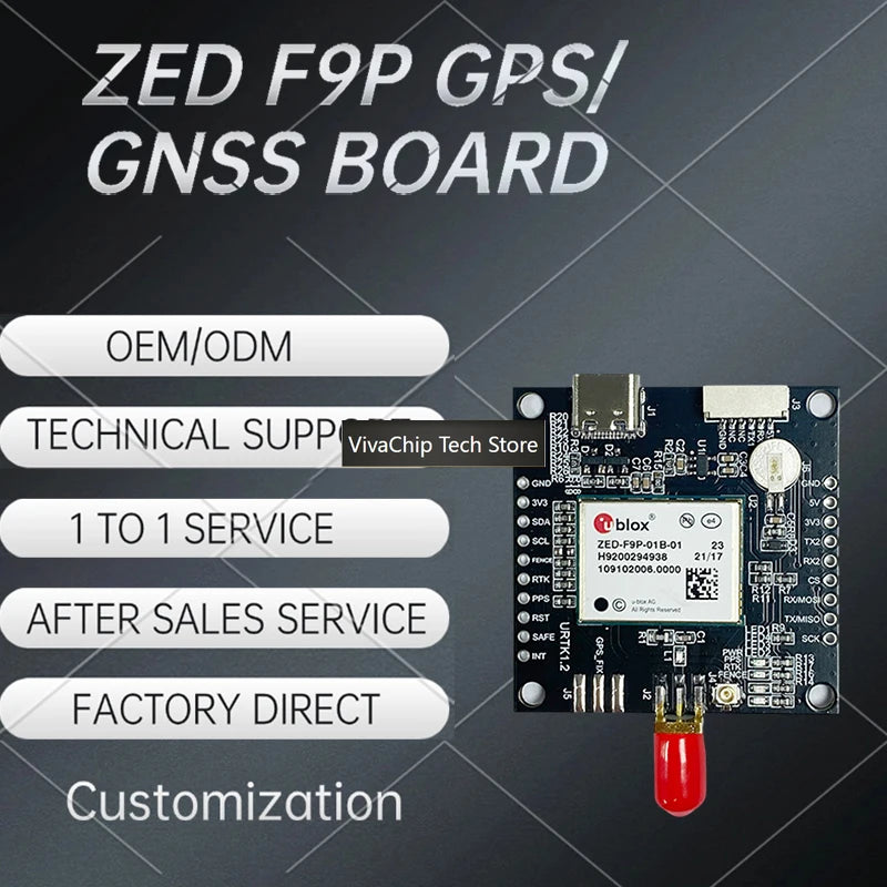 VivaChip TechZED F9P GPS Module ZED-F9P-01B-01 RTK High Precision GNSS/GPS Receiver Board With S MA And USB GNSS Board Developme