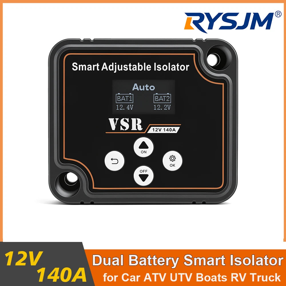 Dual Battery Smart Isolator 12V 140A Car Split VSR Charge Voltage Setting Sensitive Relay For Off-Road Camper Yacht ATV UTV Boat