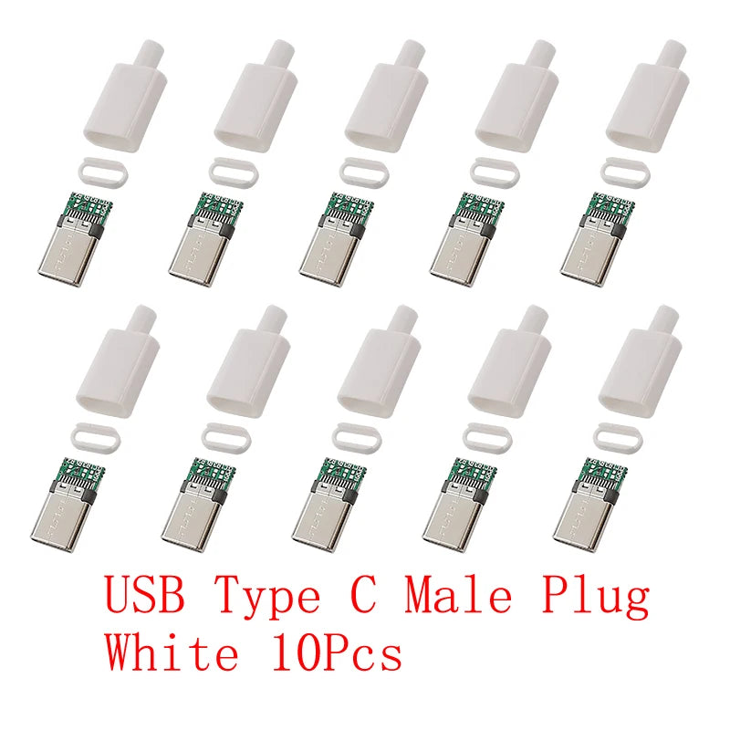 10Pcs USB Connectors Type C / Micro / USB 2.0 Type A Male Female Assembly Adapter DIY Soldering Repair Data Charging Plug Socket