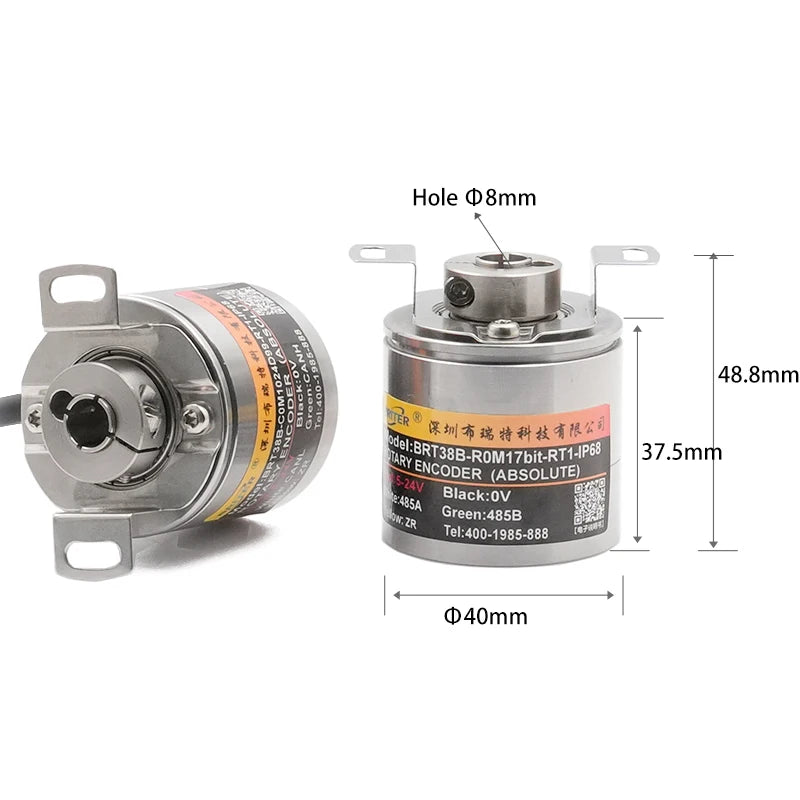 Waterproof Blind Hole Absolute Encoder Magnetic Single/Multi Turn Angle Measurement CAN RS485 Output Power Off Memory