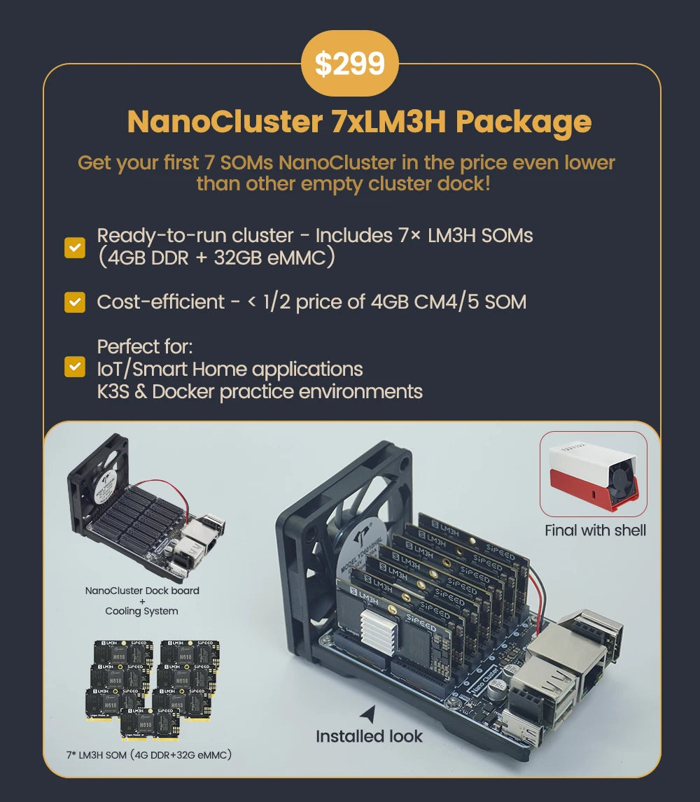 Sipeed NanoCluster 7-Node CM4/CM5 Mini Server - Compact Kubernetes K3S Edge AI Homelab for Raspberry Pi Cluster
