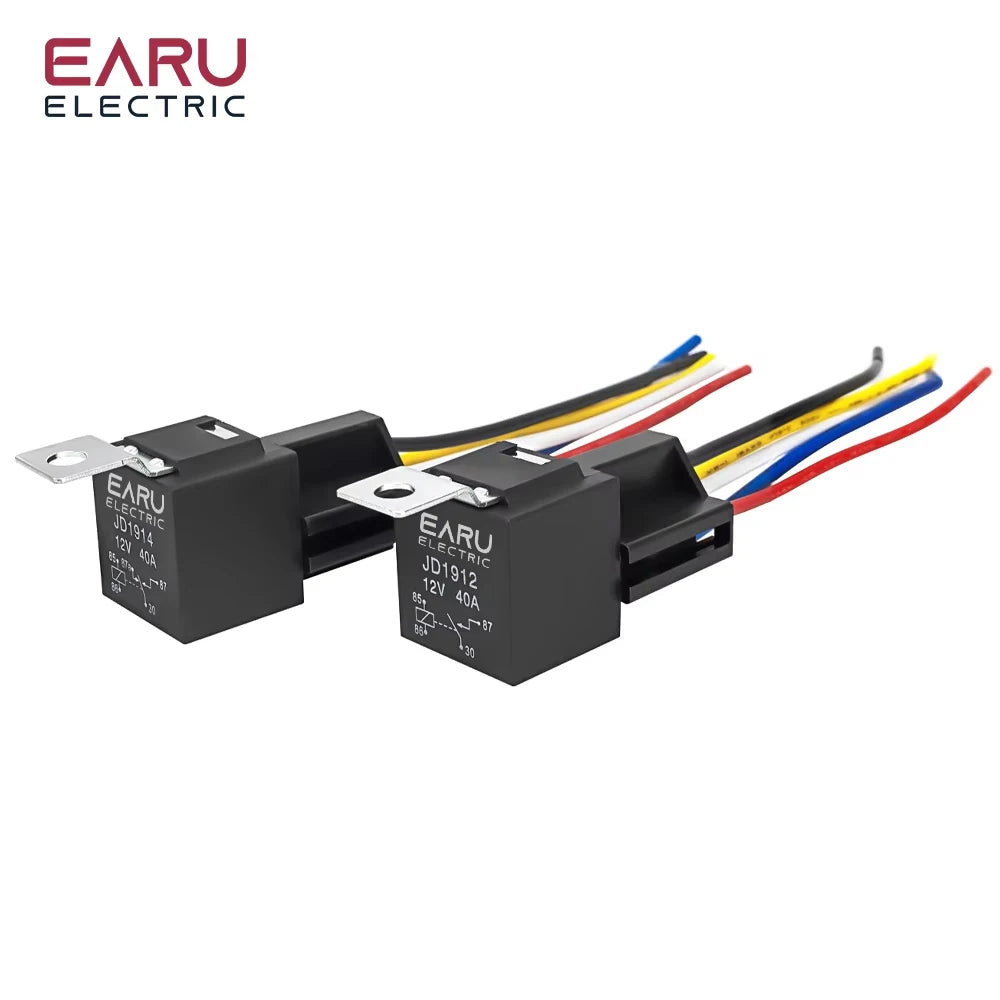 Waterproof Automotive Relay 12V 24V 4pin 5pin 4P 5P 40A Car Relay With Black Red Copper Terminal Auto Relay With Relay Socket