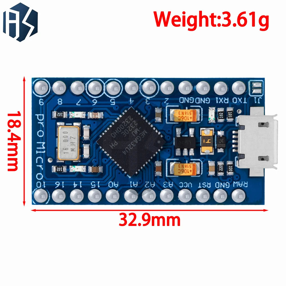 Pro Micro ATmega32U4 5V 16MHz Replace ATmega328 For Arduino TYPE-C  With 2 Row Pin Header For Leonardo Mini Usb Interface Pro