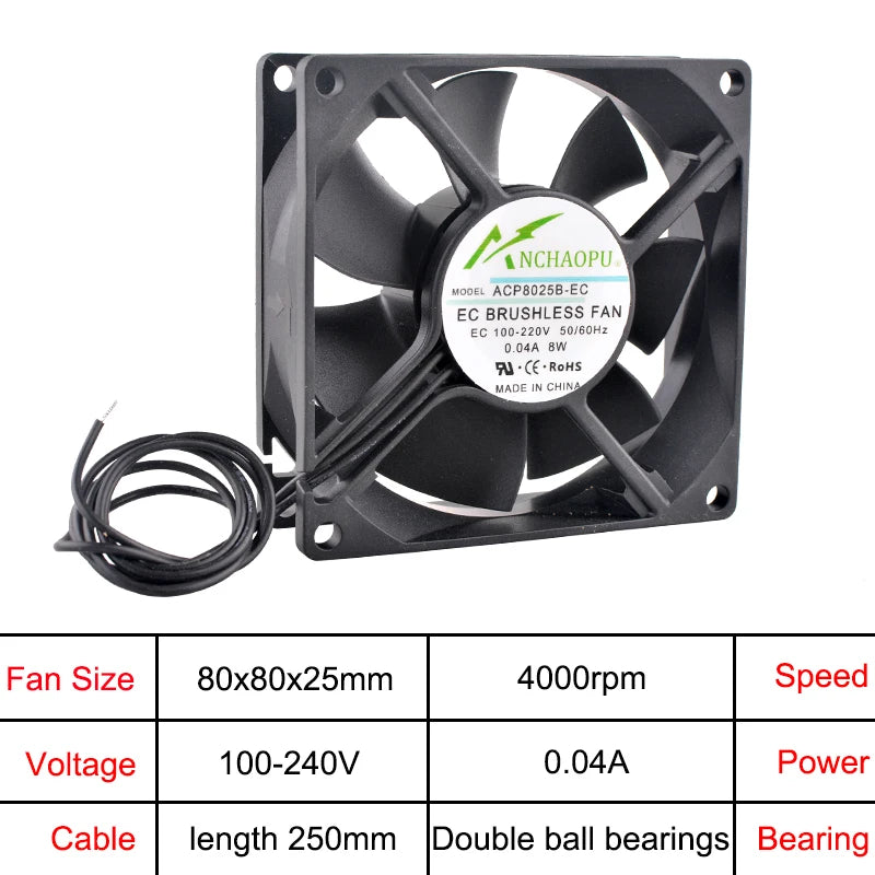ANCHAOPU EC Brushless Axial Cooling Fan 40-140mm AC 110V-240V for Cabinet, Industrial, Server High Speed Ventilation
