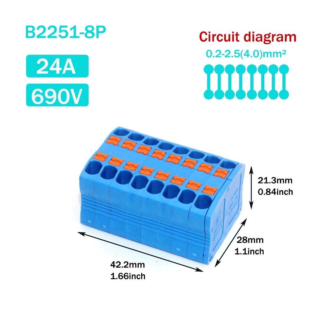 Wire Electrical Connectors Wire Push-in Terminal Block multiple in multiple out Connector Mount On Din Rail with fixing Hole