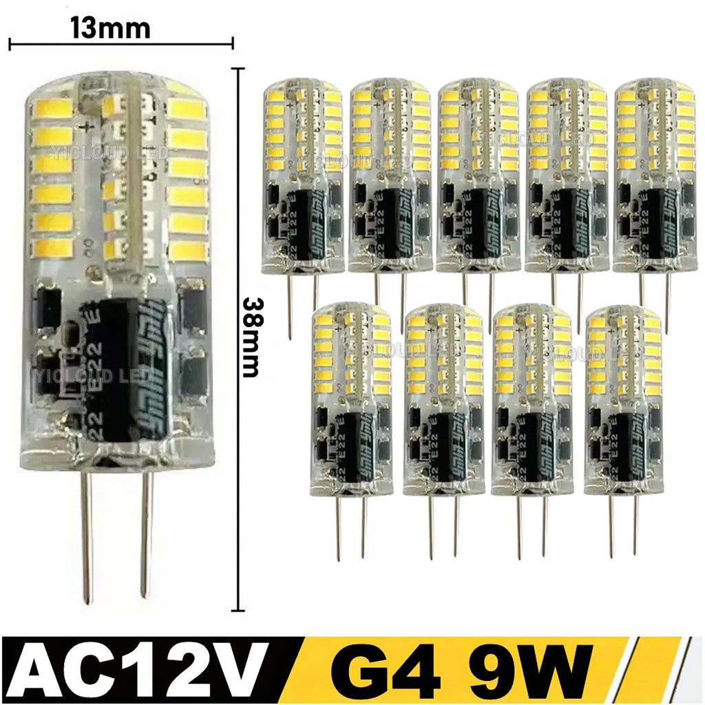 10Pcs G4 LED Bulb 12W 9W 5W 3W 2W AC DC12V SMD 2835 3014 SMD LED Light Mini Silicone Lamp Warm White White 360 Degree Angle