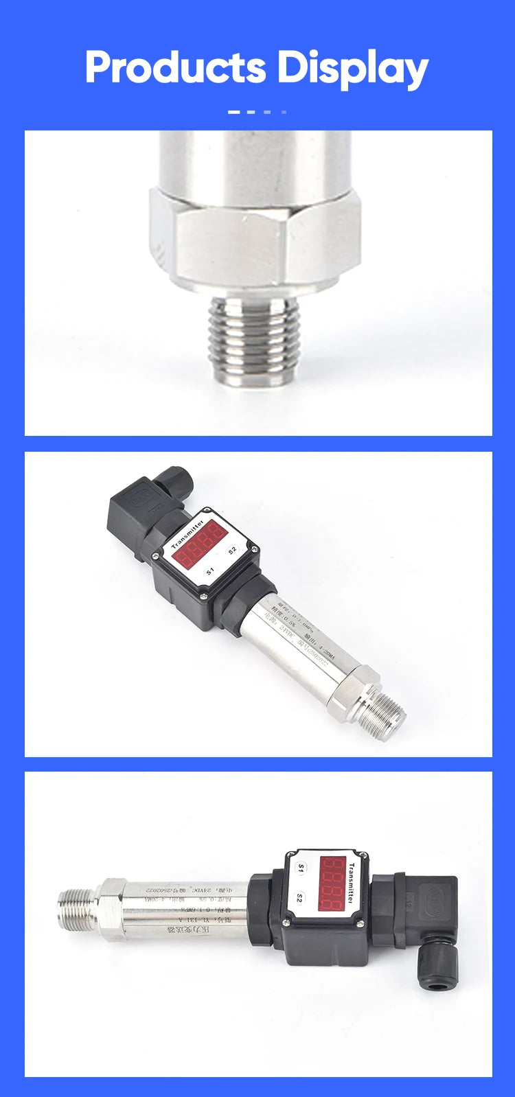 CG LED Display Pressure Transmitter 4-20mA/0-10V Output G1/2  High Precision Pressure Sensor for Water Oil Gas and liquid