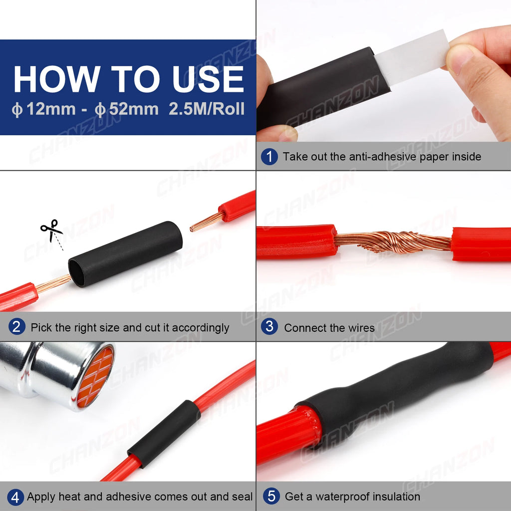 1.22M 2.5M 4:1 4 - 52mm Heat Shrink Tube With Glue Double Wall Adhesive Lined Wire Waterproof Marine Grade Heated Shrinking Wrap