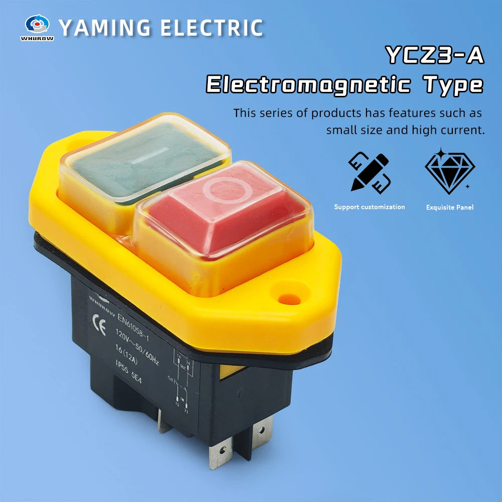 YCZ3-A Electromagnetic Switch 4/5 Pins 110/220V On Off Momentary Reset Push Button Red Green Can Replace KJD17