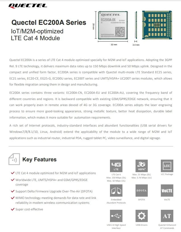 Quectel EC200A-EU LTE Cat4 Module | Original Mini PCIe Modem Compatible with EC25-E/EC21-E