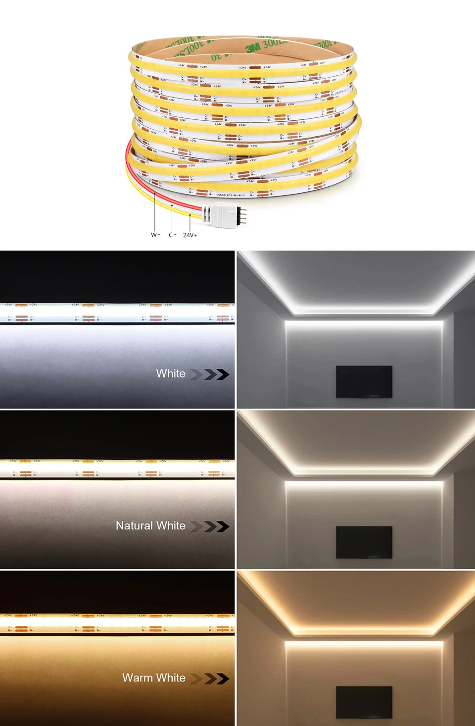 CCT 2700K-6500K Changeable Lamp Tuya Smart Home COB LED Strip Alexa Light Linear LED Tape With Dimmable WiFi LED Dimmer Switch