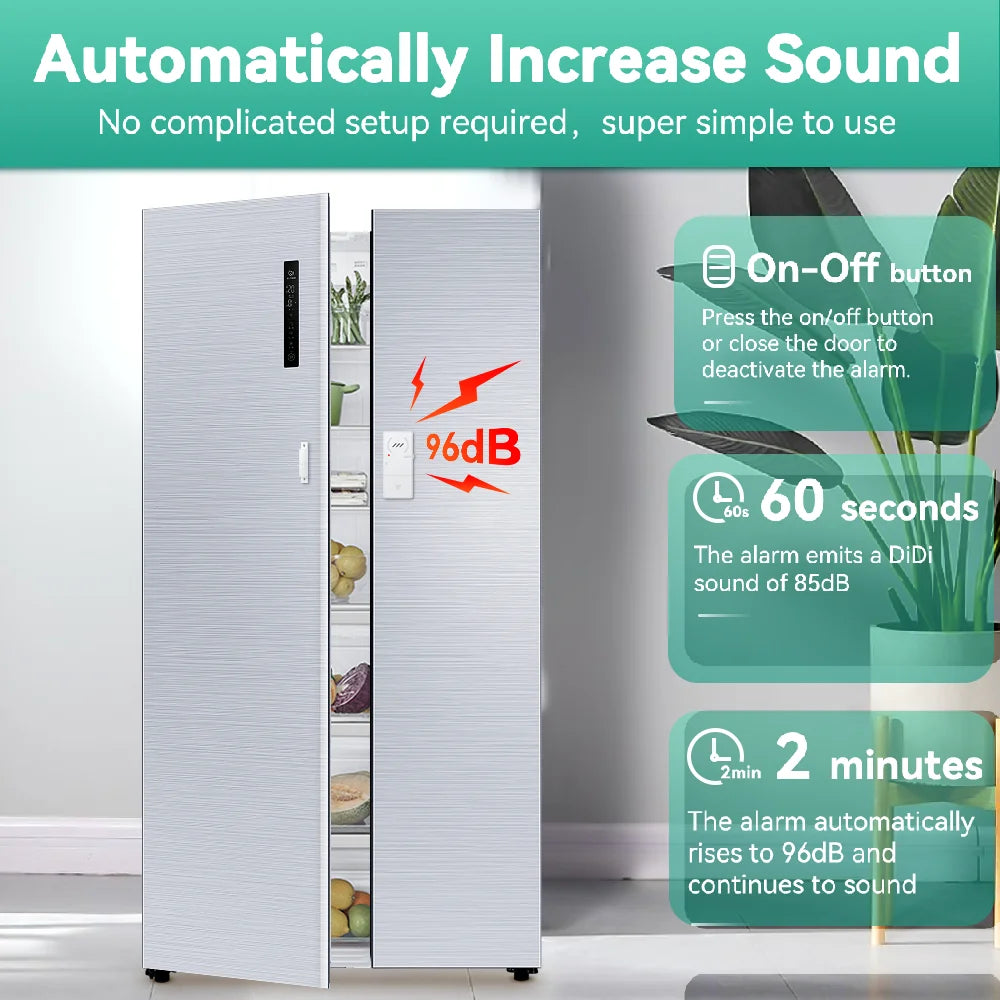 Magnetic Security Sensor Refrigerator Door Alarm Windows Open Alarms 60 Seconds Delay Loud 96 dB for Home, Store, Offic